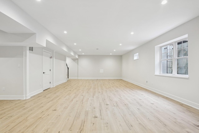 44 Harbor Hills Dr, Port Washington, NY 11050 - below grade area featuring recessed lighting, visible vents, baseboards, and light wood-type flooring
