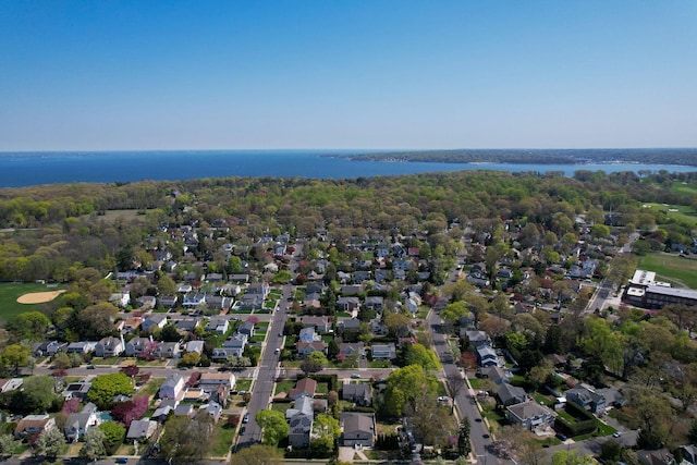 44 Harbor Hills Dr, Port Washington, NY 11050 - drone / aerial view featuring a residential view, a water view, and a view of trees