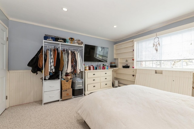 186 Stuart Rd, Valley Stream, NY 11581 - bedroom featuring recessed lighting, crown molding, a wainscoted wall, and a closet