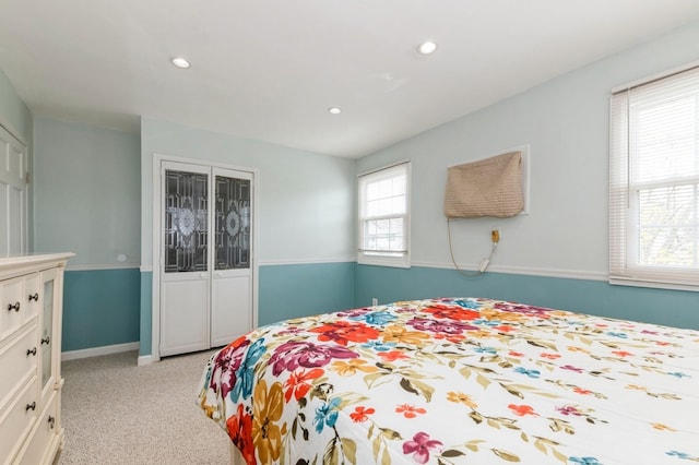 186 Stuart Rd, Valley Stream, NY 11581 - bedroom featuring baseboards, light carpet, a closet, and recessed lighting