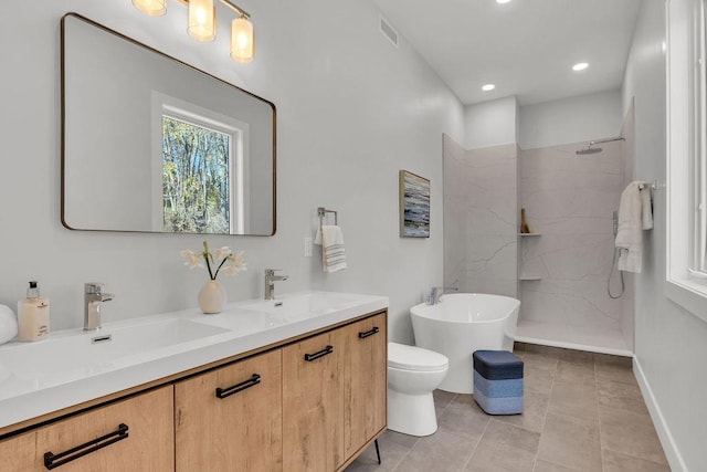 123 N Riverside Ave, Croton-On-Hudson, NY 10520 - full bath with a freestanding bath, double vanity, a marble finish shower, and a sink