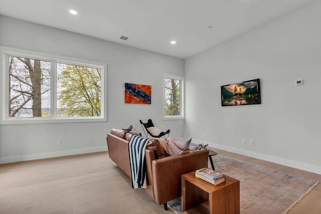 123 N Riverside Ave, Croton-On-Hudson, NY 10520 - living room featuring visible vents, light wood-style flooring, baseboards, and recessed lighting