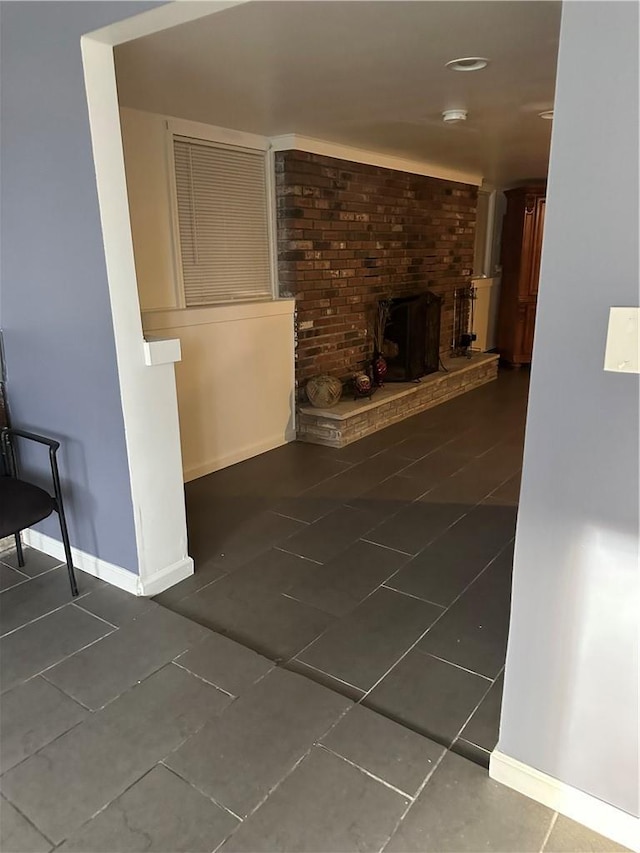 7 Ash St, New Windsor, NY 12553 - unfurnished living room with tile patterned floors, baseboards, and a fireplace