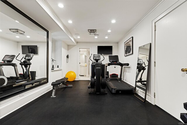 2 Fargo Ln, Irvington, NY 10533 - exercise room with recessed lighting and crown molding