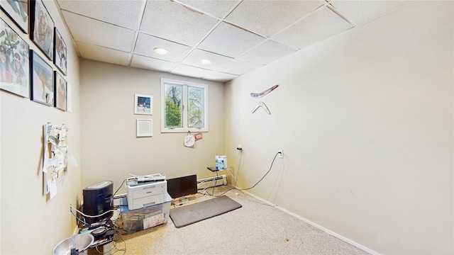 3359 Knight St, Oceanside, NY 11572 - home office with carpet flooring, baseboard heating, and a paneled ceiling