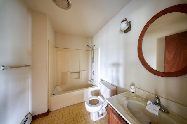 full bathroom featuring vanity, tile patterned floors, toilet, and bathing tub / shower combination