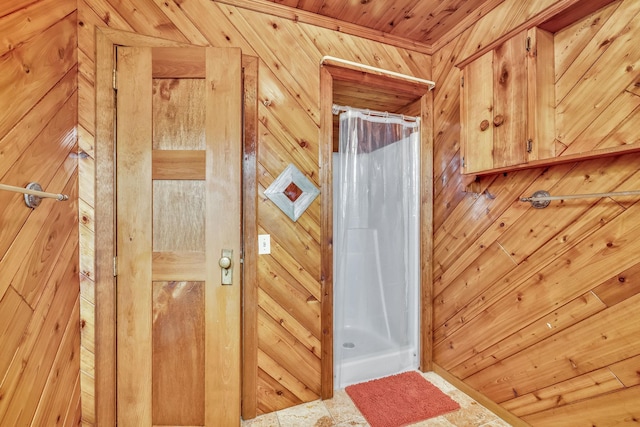 85 Woodard Rd, Parksville, NY 12768 - bathroom with a stall shower and wood walls