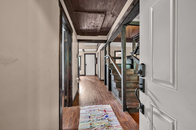 85 Woodard Rd, Parksville, NY 12768 - foyer featuring wood finished floors, wood ceiling, and stairway