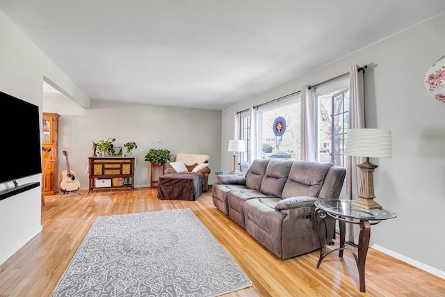 7 Hedge Ln, Centereach, NY 11720 - living room featuring baseboards and wood finished floors