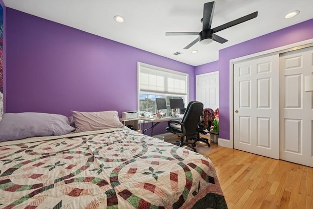 10 Delta Rd, Massapequa, NY 11758 - bedroom featuring wood finished floors, a ceiling fan, and recessed lighting
