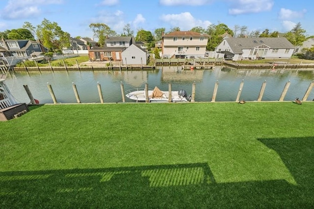10 Delta Rd, Massapequa, NY 11758 - dock area featuring a residential view, a water view, and a yard