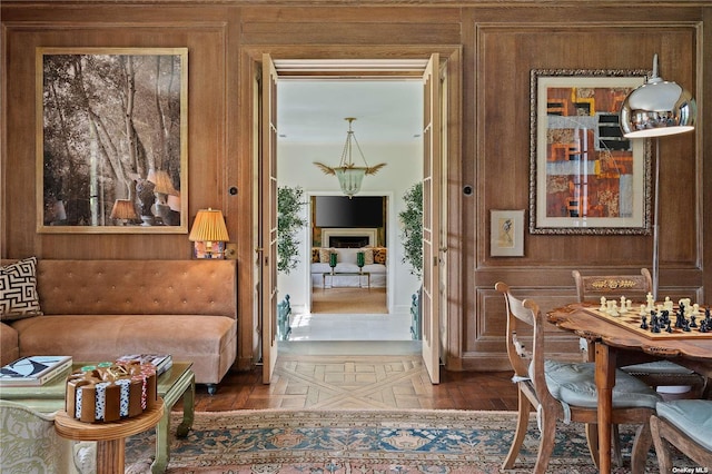 interior space with wooden walls