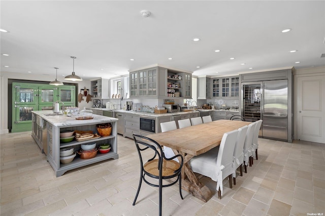 dining space with recessed lighting