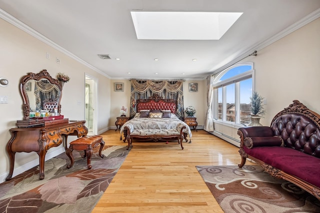 154-60 Riverside Dr, Whitestone, NY 11357 - bedroom with crown molding, wood finished floors, visible vents, and a skylight