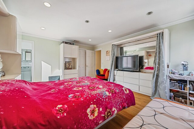 154-60 Riverside Dr, Whitestone, NY 11357 - bedroom with ensuite bathroom, wood finished floors, recessed lighting, and ornamental molding