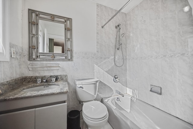 154-60 Riverside Dr, Whitestone, NY 11357 - bathroom featuring tile walls, bathing tub / shower combination, vanity, and toilet