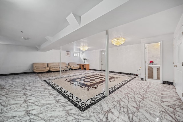 154-60 Riverside Dr, Whitestone, NY 11357 - interior space with marble finish floor, baseboards, and a sink
