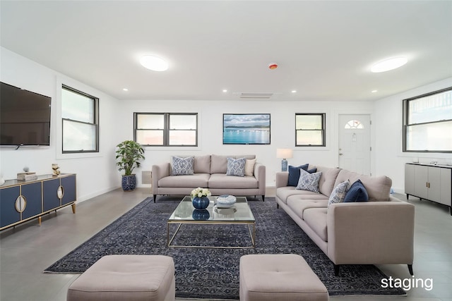 3405 Corporal Kennedy St, Bayside, NY 11361 - living room featuring baseboards, visible vents, recessed lighting, and a wealth of natural light