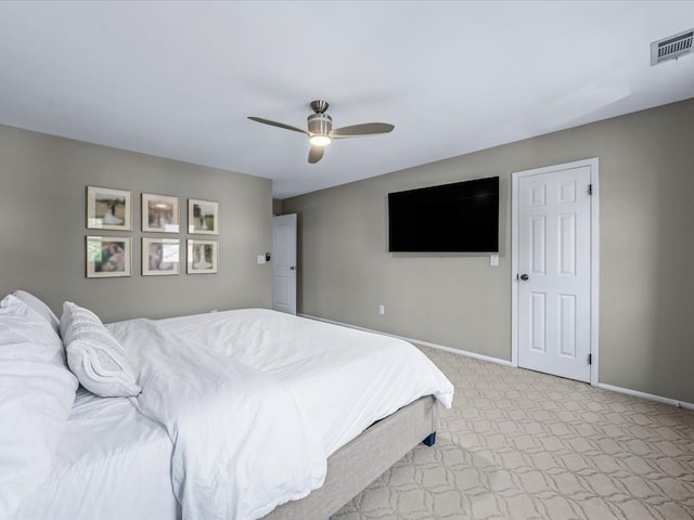 54 Hidden Ridge Dr, Syosset, NY 11791 - bedroom featuring light colored carpet, baseboards, a ceiling fan, and visible vents