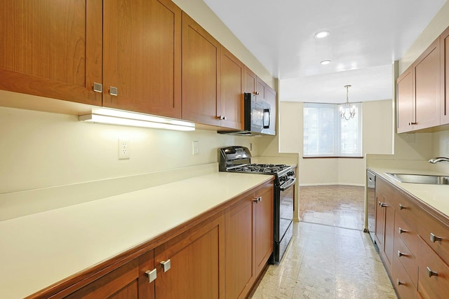 1270 N Ave Unit 3E, New Rochelle, NY 10804 - kitchen featuring black gas range, a sink, light countertops, recessed lighting, and stainless steel dishwasher