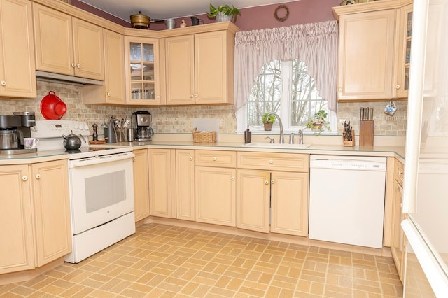 125 Tick Tock Way, Stanfordville, NY 12581 - kitchen featuring white appliances, a sink, brick patterned floors, and light countertops