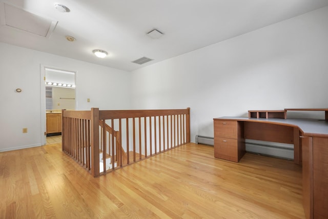 81 Pemberwick Rd Unit A, Greenwich, CT 06831 - unfurnished office with light wood-style floors, baseboard heating, attic access, and baseboards