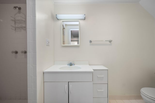 81 Pemberwick Rd Unit A, Greenwich, CT 06831 - full bath featuring toilet, vanity, tiled shower, and tile patterned floors