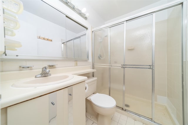 140-44 34th Ave Unit 4C, Flushing, NY 11354 - full bathroom featuring toilet, a shower stall, vanity, and tile patterned flooring