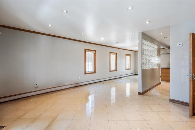 21-09 48th St, Astoria, NY 11105 - spare room with baseboards, ornamental molding, light tile patterned flooring, and recessed lighting