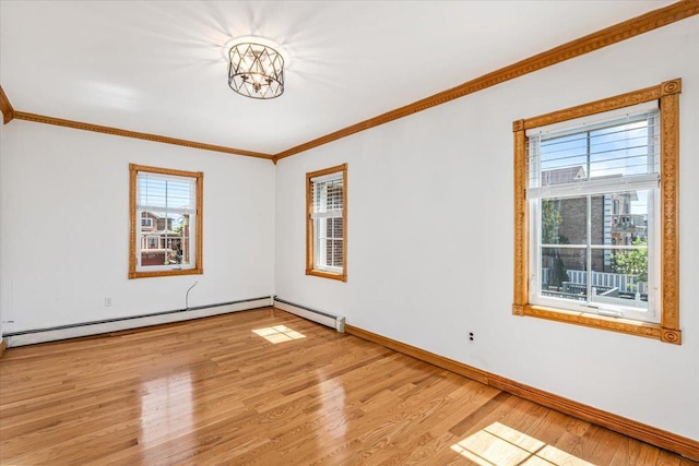 21-09 48th St, Astoria, NY 11105 - empty room with baseboards, plenty of natural light, ornamental molding, and light wood-style floors