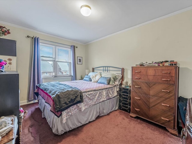 bedroom featuring carpet flooring and ornamental molding