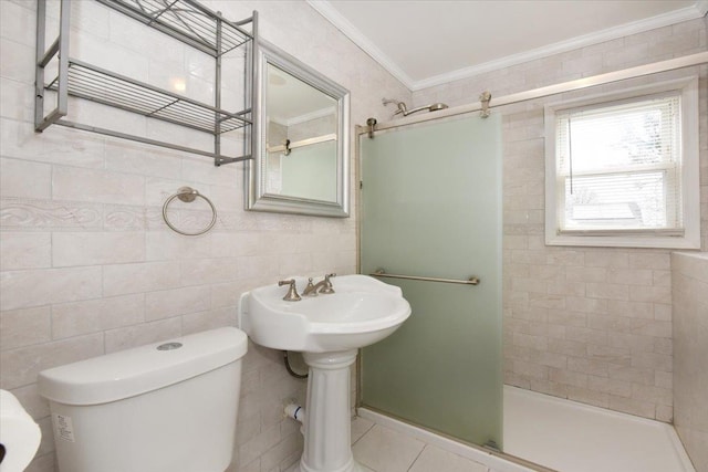 224-40 Fairbury Ave, Queens Village, NY 11428 - bathroom with a shower stall, toilet, and ornamental molding