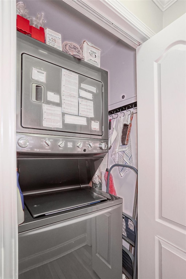 176 Kearsing Pkwy, Monsey, NY 10952 - washroom featuring stacked washing machine and dryer