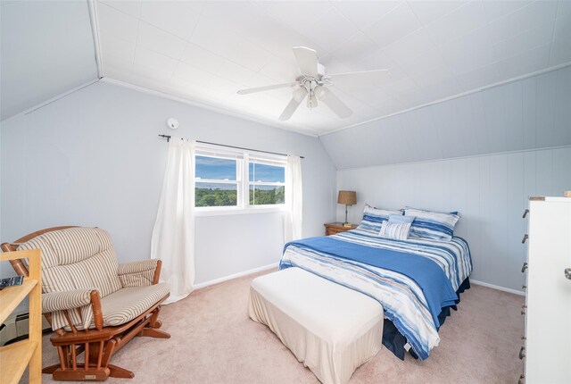 116 Oakland Ave, Tuckahoe, NY 10707 - bedroom with vaulted ceiling, carpet flooring, a ceiling fan, and baseboards