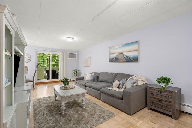 372 Central Park Ave Unit 1C, Scarsdale, NY 10583 - living room with a wall mounted air conditioner and a baseboard heating unit