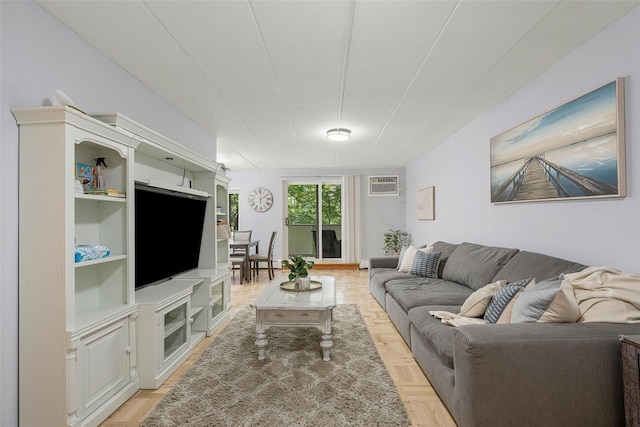 372 Central Park Ave Unit 1C, Scarsdale, NY 10583 - living room featuring a wall mounted AC and built in shelves