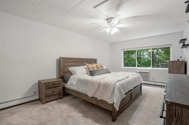 372 Central Park Ave Unit 1C, Scarsdale, NY 10583 - carpeted bedroom featuring an AC wall unit, baseboard heating, and ceiling fan