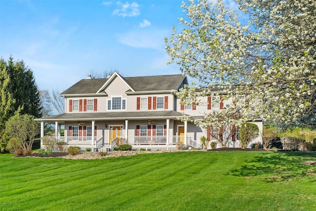 6 Fountayne Ct, Washingtonville, NY 10992 - rear view of house featuring a lawn, covered porch, and ceiling fan