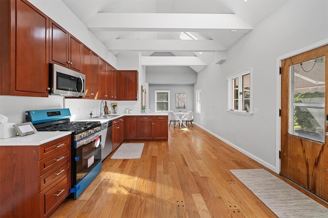200 Fort Hill Rd, Scarsdale, NY 10583 - kitchen featuring appliances with stainless steel finishes, light wood-style flooring, light countertops, baseboards, and a sink