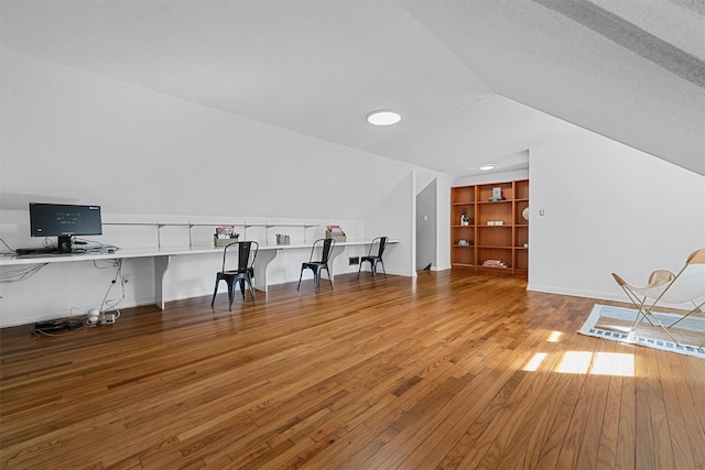 200 Fort Hill Rd, Scarsdale, NY 10583 - unfurnished office with vaulted ceiling, wood finished floors, built in features, and baseboards