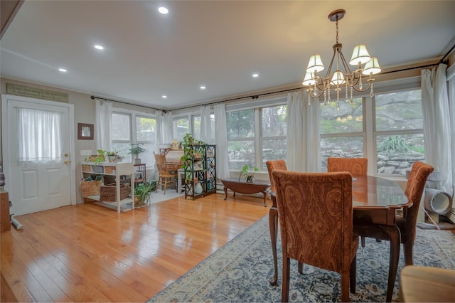 25 Evergreen Rd, Putnam Valley, NY 10579 - dining area with a chandelier, light wood-type flooring, and recessed lighting