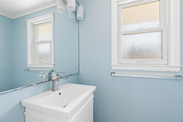 bathroom with ornamental molding and a sink
