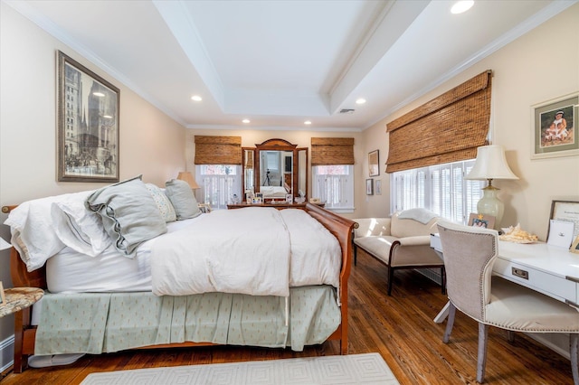 169 Hempstead Ave, Rockville Centre, NY 11570 - bedroom featuring wood finished floors, a raised ceiling, and crown molding