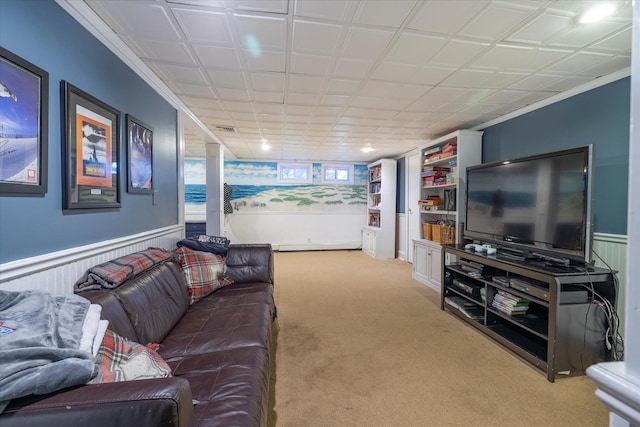 169 Hempstead Ave, Rockville Centre, NY 11570 - carpeted living area featuring a wainscoted wall and visible vents