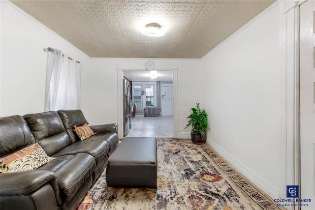 living area featuring radiator