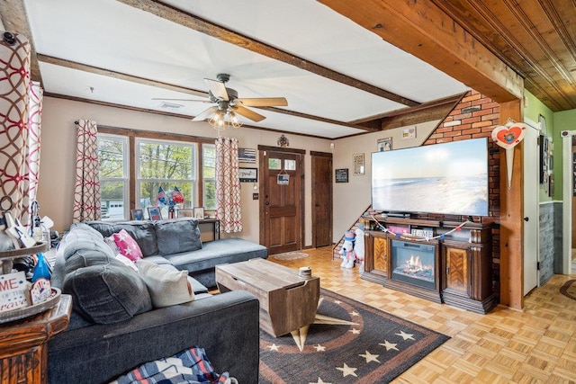 living room featuring ceiling fan