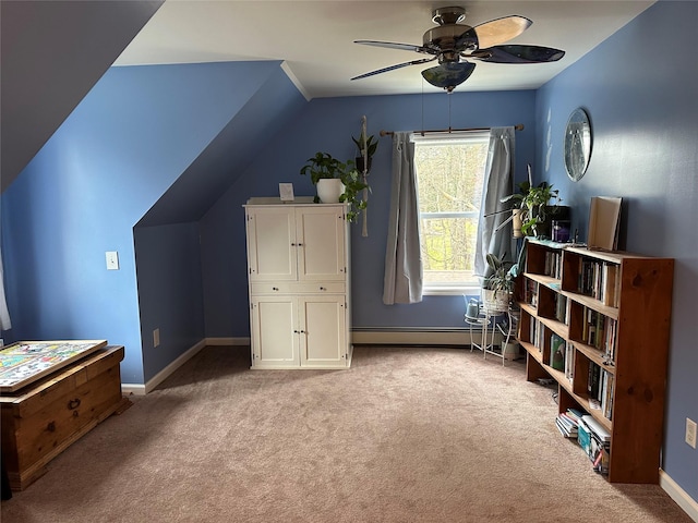 487 Southwoods Dr, Monticello, NY 12701 - bonus room with a baseboard heating unit, carpet floors, lofted ceiling, and ceiling fan