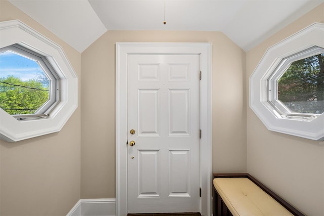 mudroom with vaulted ceiling and plenty of natural light