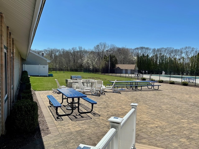 3 Kiowa Ct Unit 3K, Coram, NY 11727 - exterior space with a lawn, a fenced backyard, and outdoor dining area