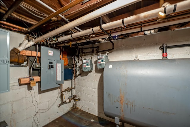 utility room featuring heating fuel and electric panel